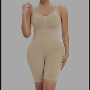 Werena Sculpting Shapewear Mid Thigh Cami Bodysuit Tan Medium